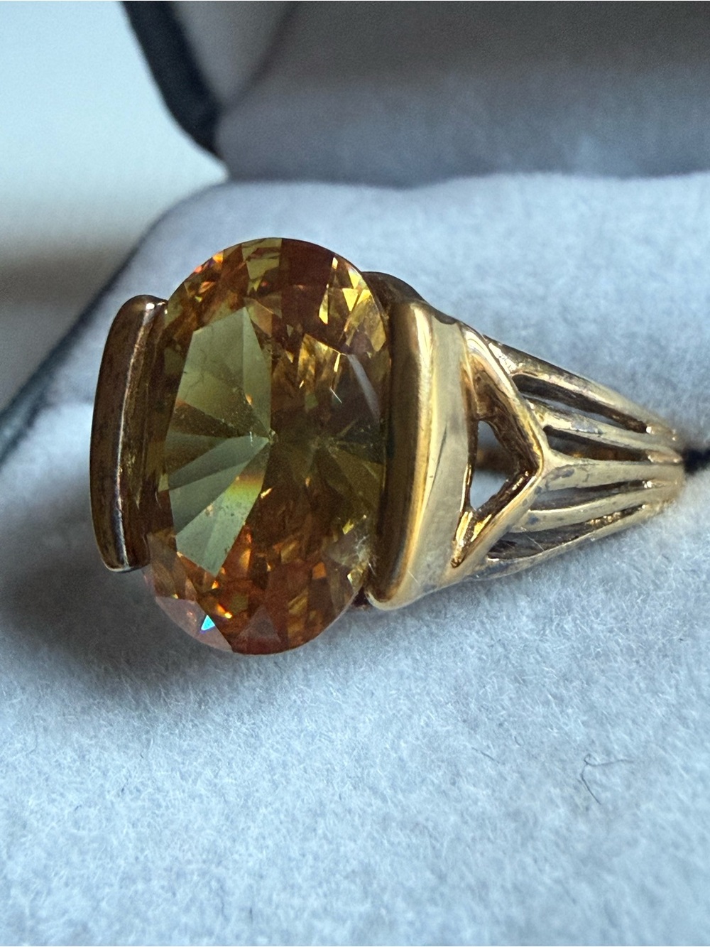 925 Gold Plated Ring 💍 Oval Champagne Stone - Women's Fashion Jewelry sz9